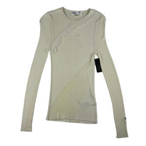 Victoria Beckham Ruffled Ribbed Knit Sweater Top Yellow Size M